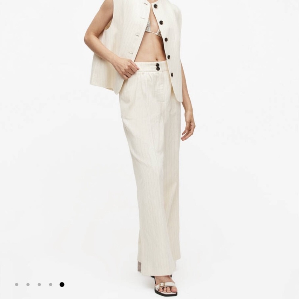 All Saints Cream Linen Blend Wide Leg Pants